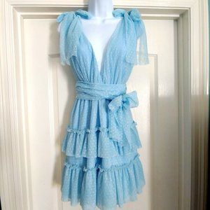 Her Empire Baby Blue Flirty romantic Feminine Tired Mini dress Large